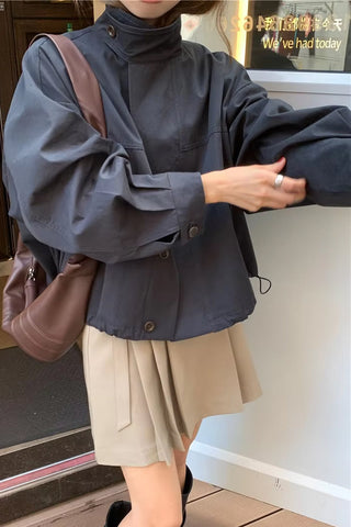 Solid Stand Collar Style Button Basic Coat Jacket