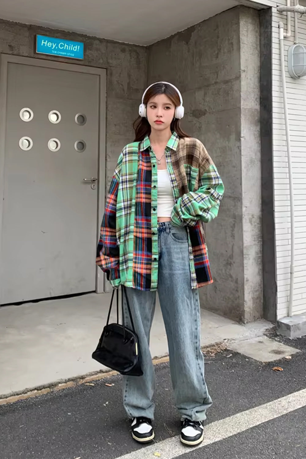 Long Sleeve 3 Colors Plaid Combination Blouse Shirt