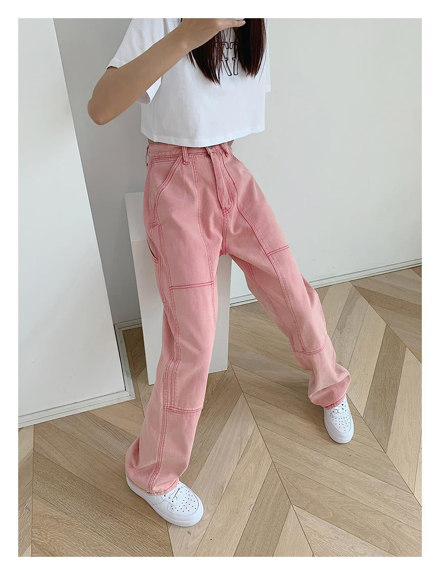 Hoch taillierte Vintage-Jeans in Pink 