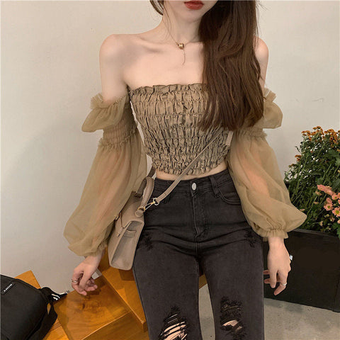 Sexy Folds Off Shoulder Chiffon Crop Tops