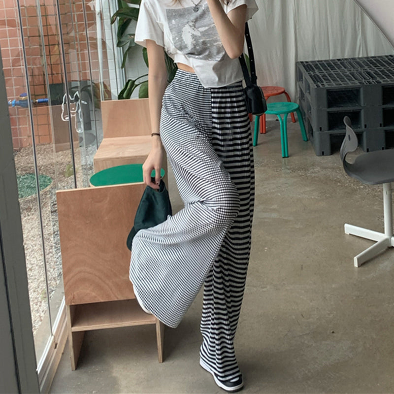 Half Irregular Striped Pants