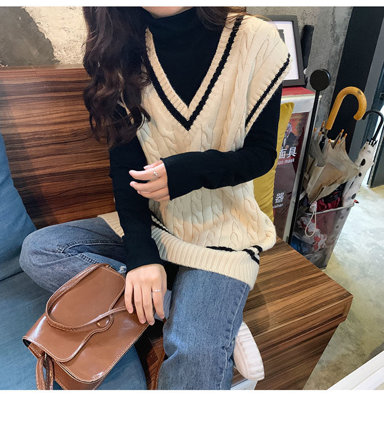 Twist Knitted V-Neck Sleeveless Vest Sweater