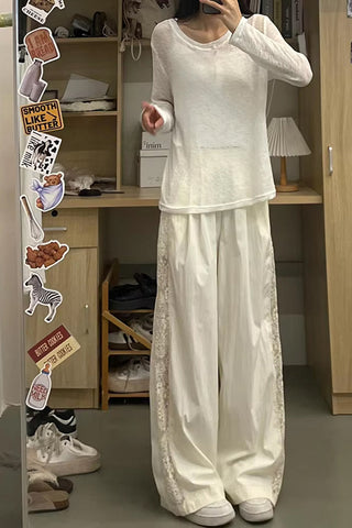 Loose Lace Patchwork Elastic Waist Pants