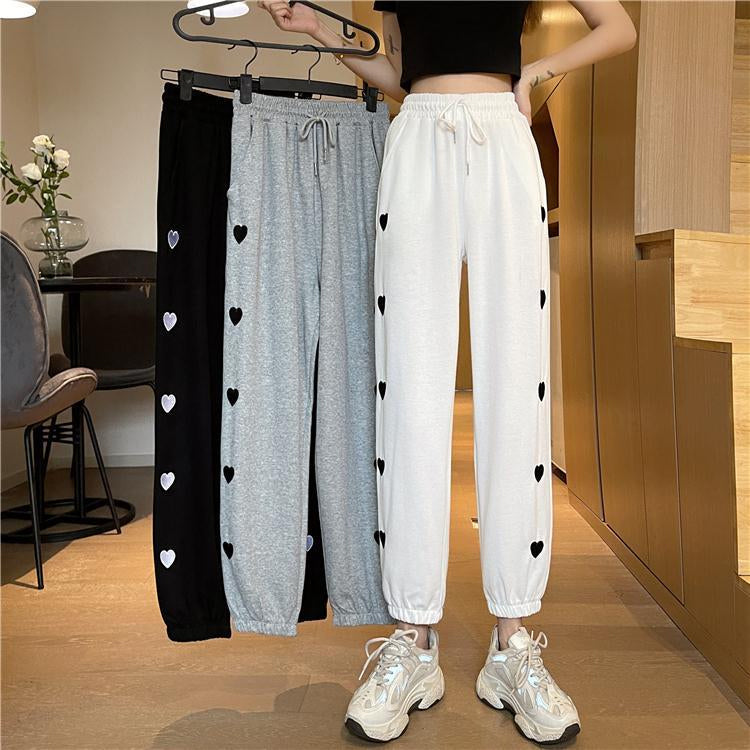 High Waist Love Pattern Thin Jogger Sweatpants