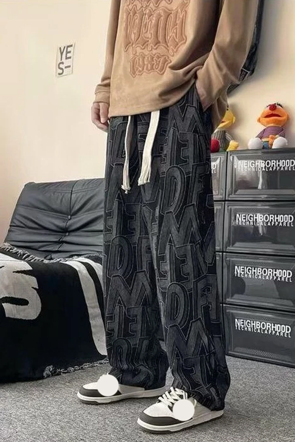 Loose Letter Pattern Corduroy Long Pants