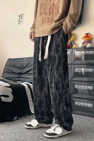 Loose Letter Pattern Corduroy Long Pants