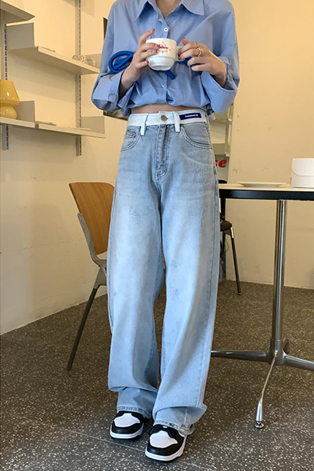 High Waist Loose Wide Leg Chic Design Jeans Pants