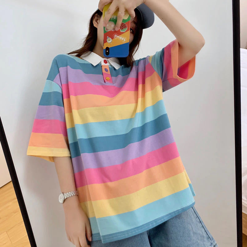 Cute Striped Rainbow Polo Shirt