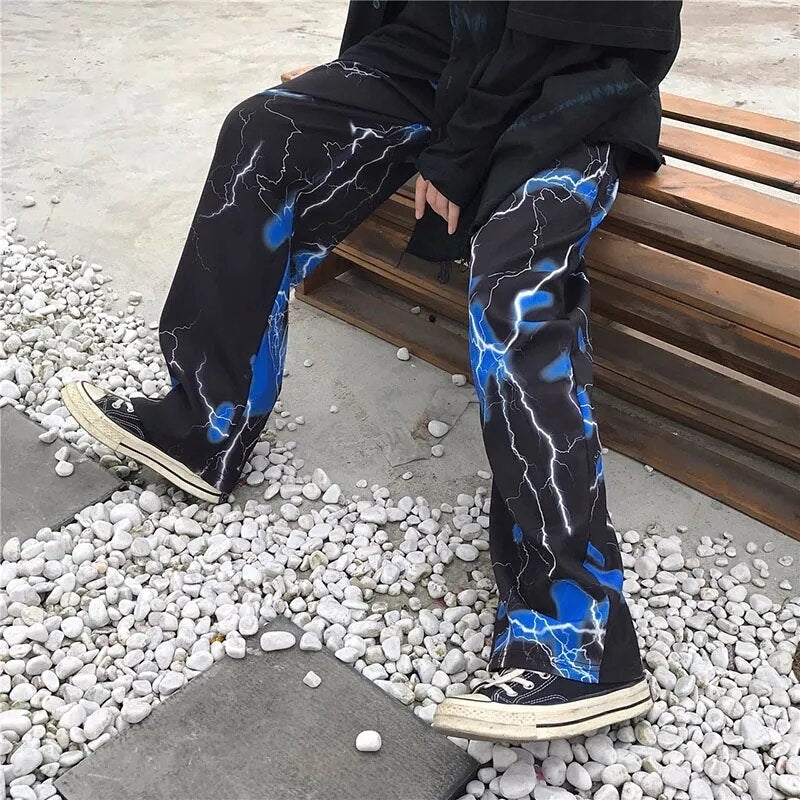 Lange Hip-Hop-Hose mit Thunder Lightning-Print 