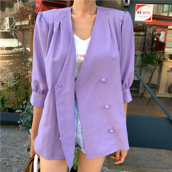 V-Neck Double Breasted Blazer Coat