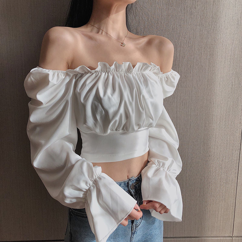 Long Sleeve Puff Sleeve Cropped Tops