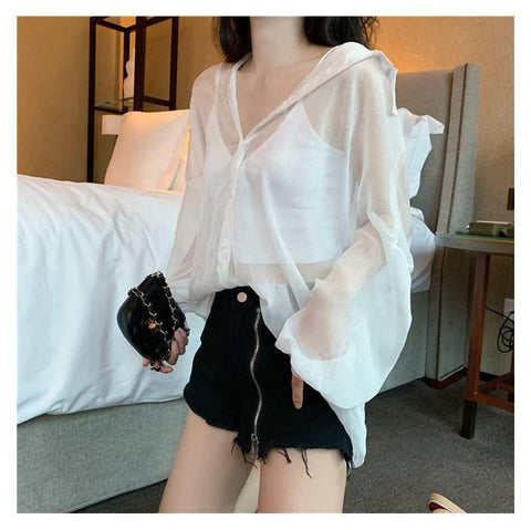 Blusa informal sexy de gasa transparente 