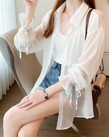 Loose Sweet Chiffon Thin Transparent Blouse Shirt