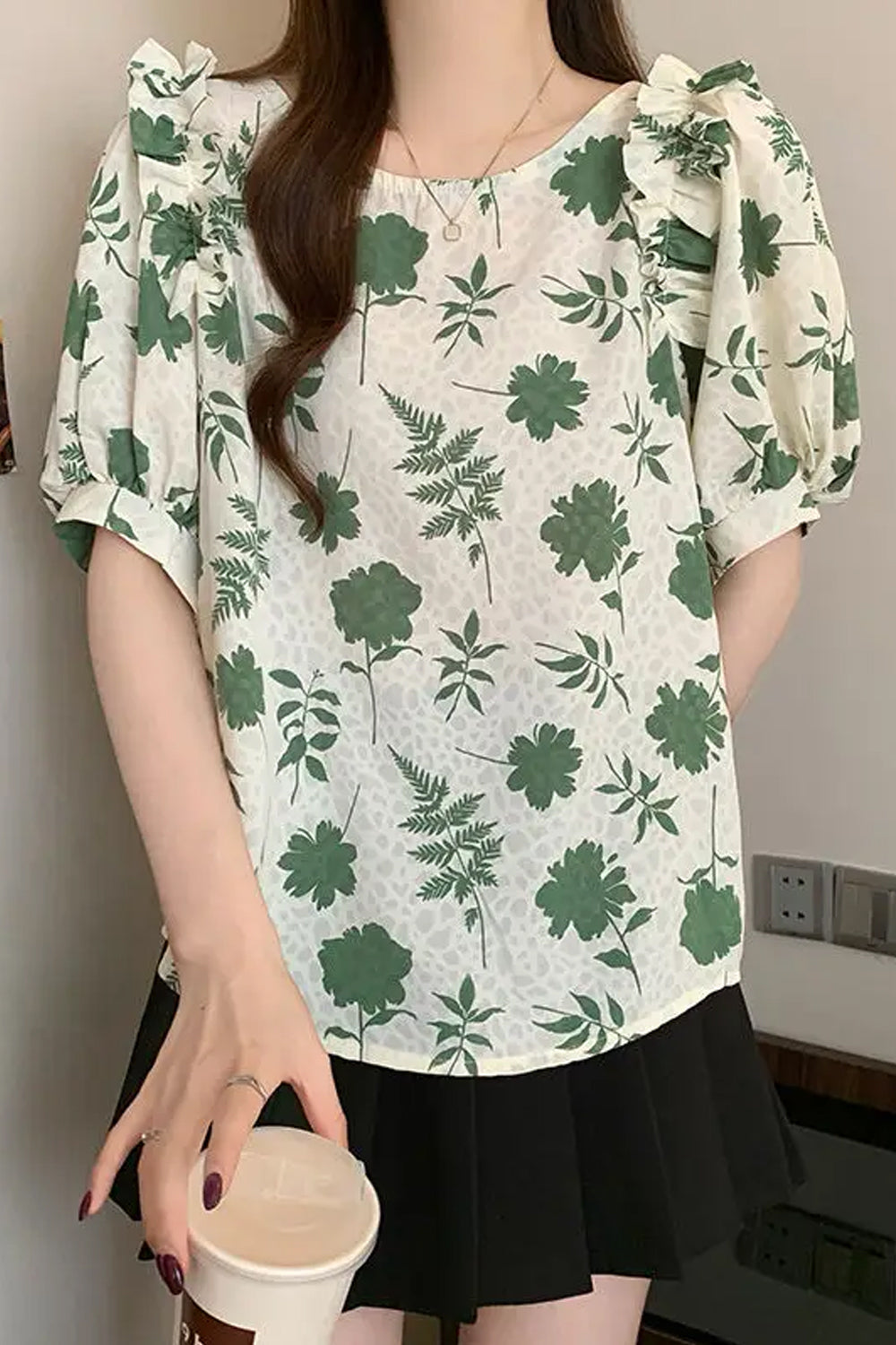 Vintage Floral Printed Backless Blouse Shirt