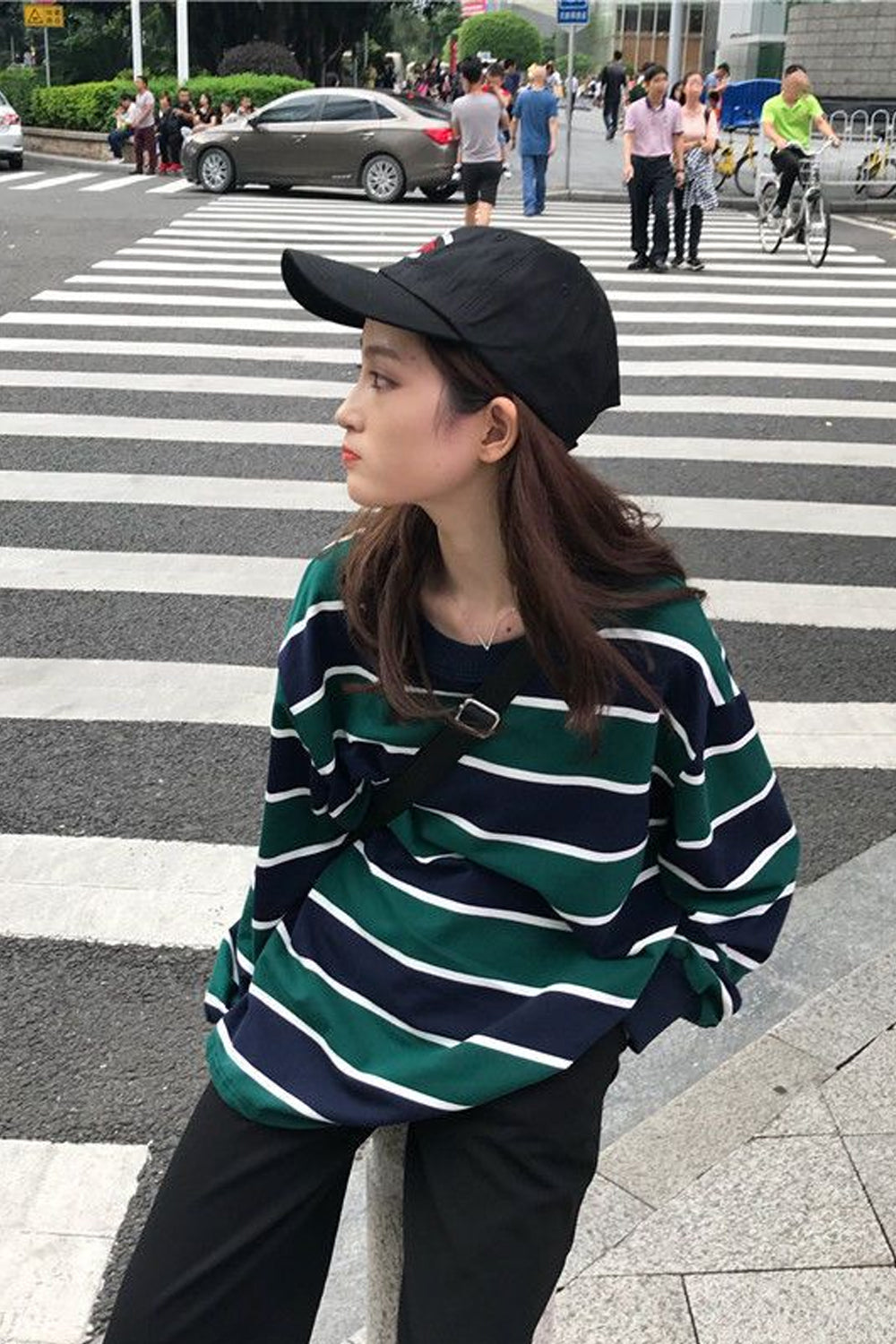 Dark Color Striped O-Neck Sweater