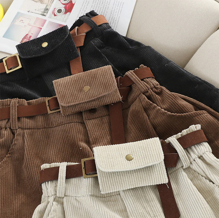 Casual Sashes Pocket Corduroy Short