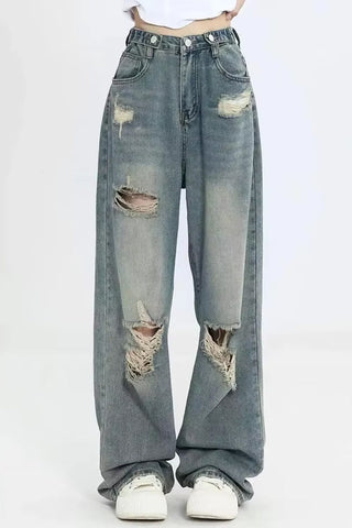 High Waist Ripped Hole Long Jeans Pants