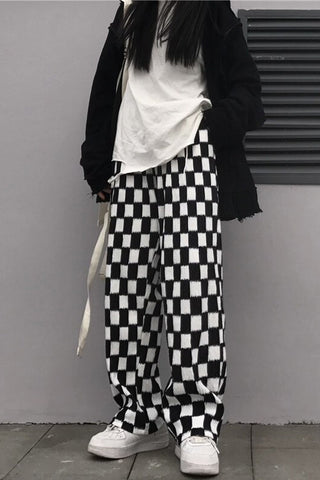 Checkerboard Pattern Wide Leg Pants