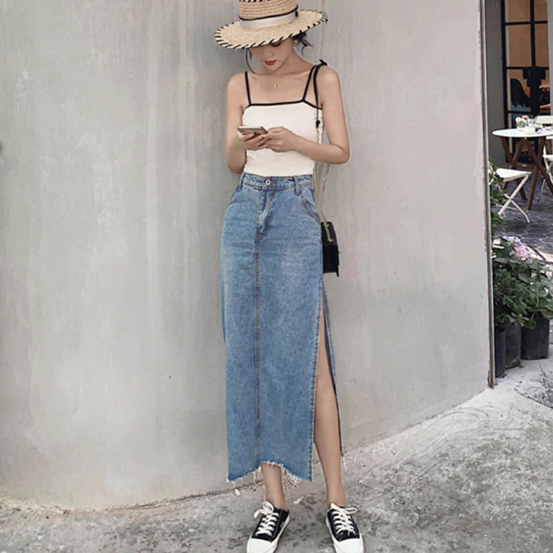 Split Long Midi Jeans Skirts