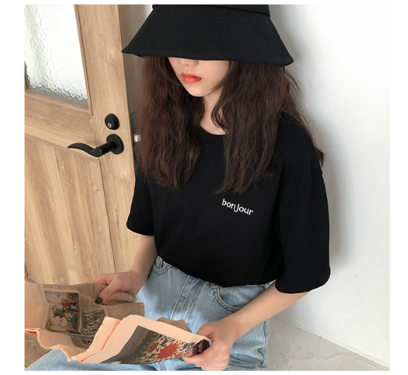 Bonjour Pocket Letter Embroidery Shirt