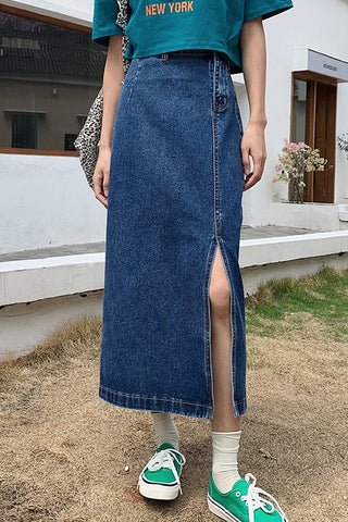 High Waist Long Split Denim Skirts