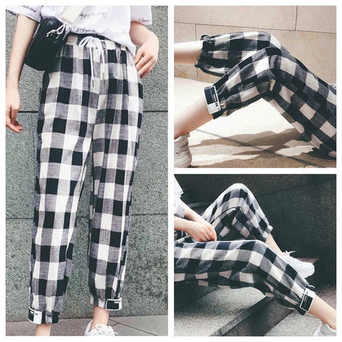 Black White Plaid Harem Pants