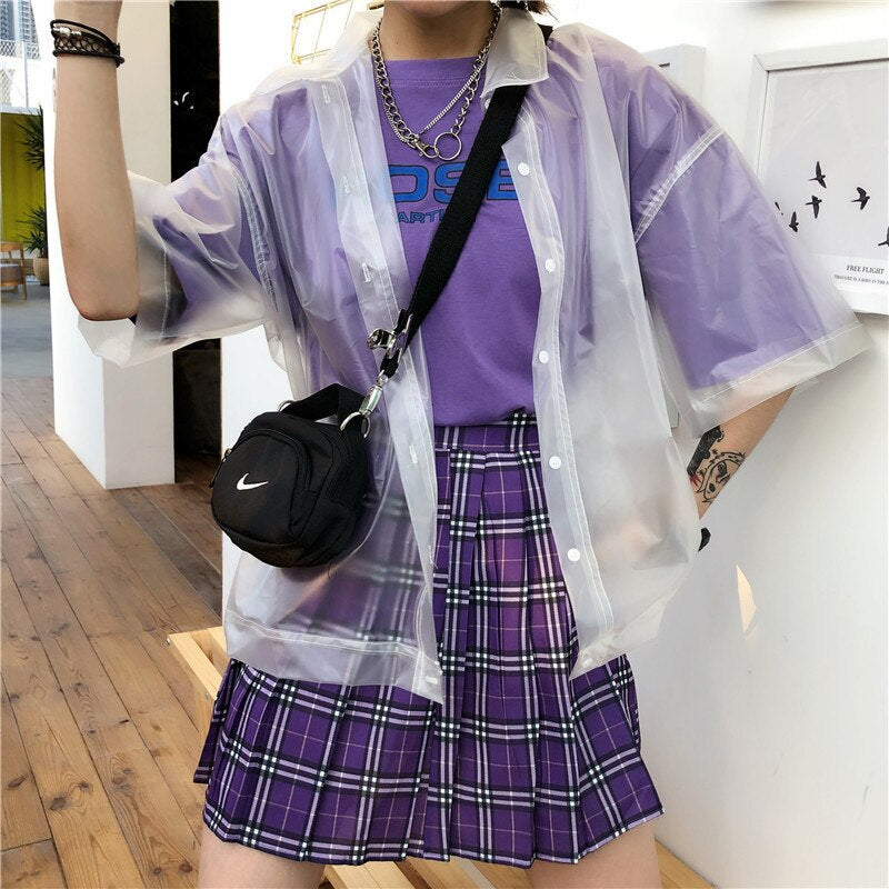 Casual Plastic Transparent Short Sleeve Retro Shirt