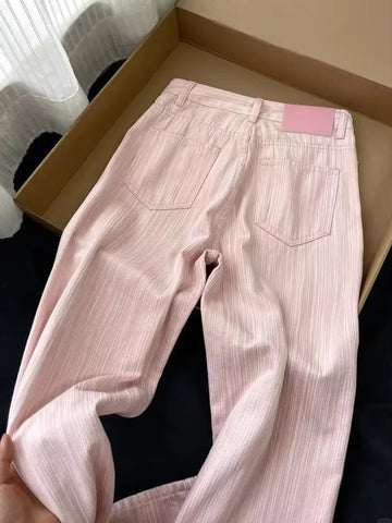 Loose Pink Striped Style Jeans Pants