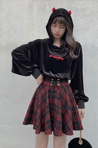 High Waist Lace Up Plaid Gothic Style Skirt