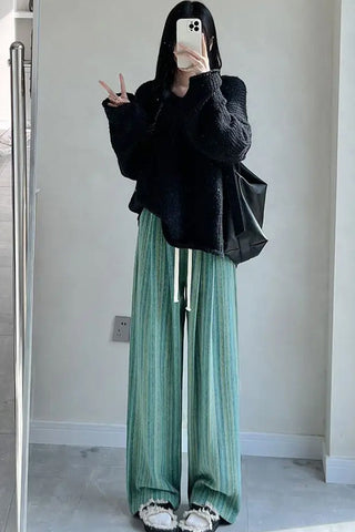 Vintage Stylish Woolen Striped Long Pants