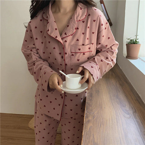 Conjunto de pijama de 2 piezas con estampado completo de corazones 