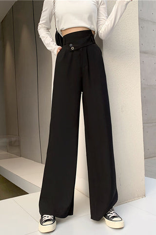 High Waist Irregular Button Wide Leg Office Pants