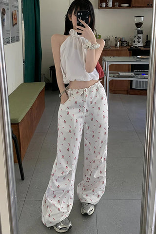 Loose Cute Floral Wide Leg Pants