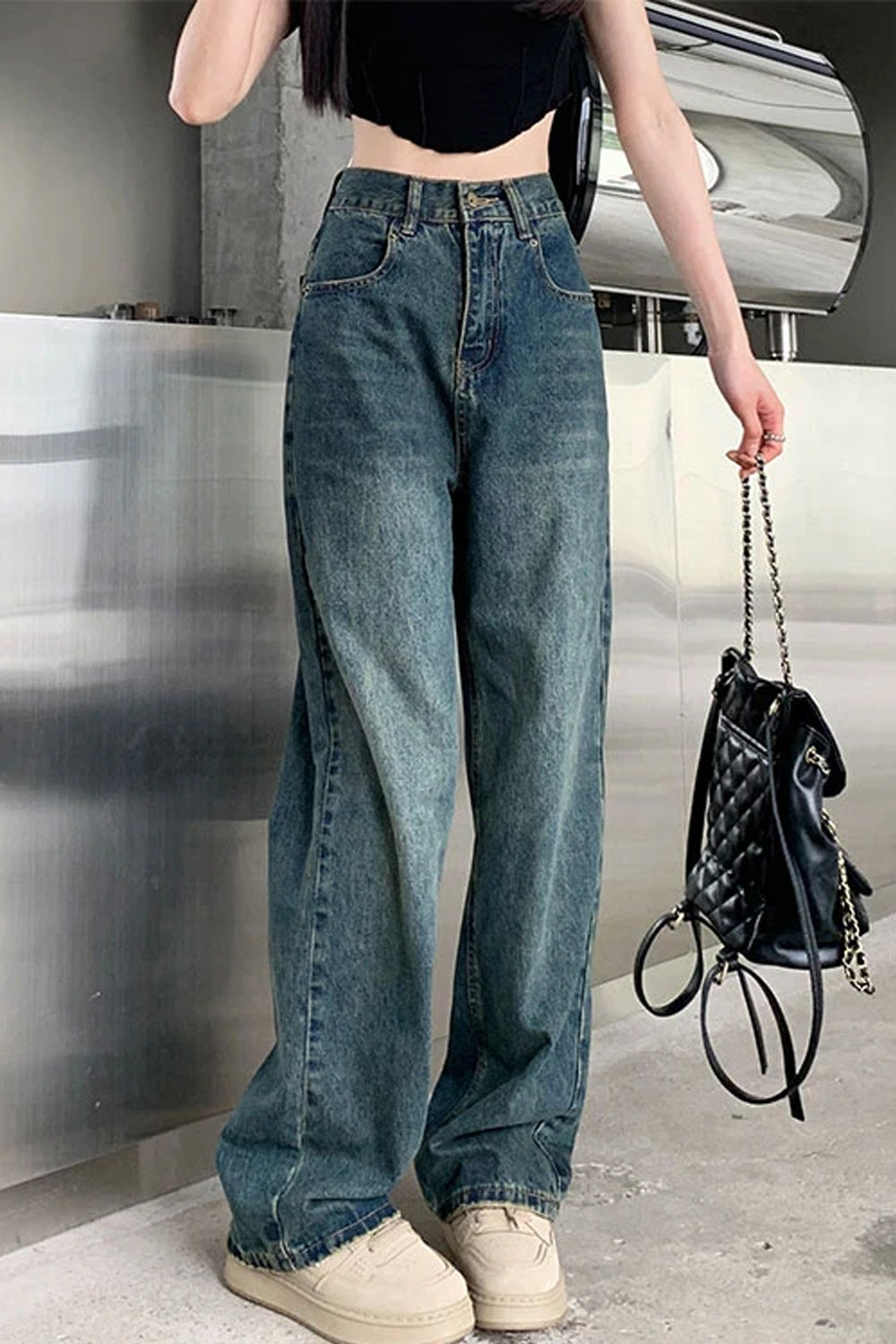 High Waist Loose Retro Basic Jeans Pants