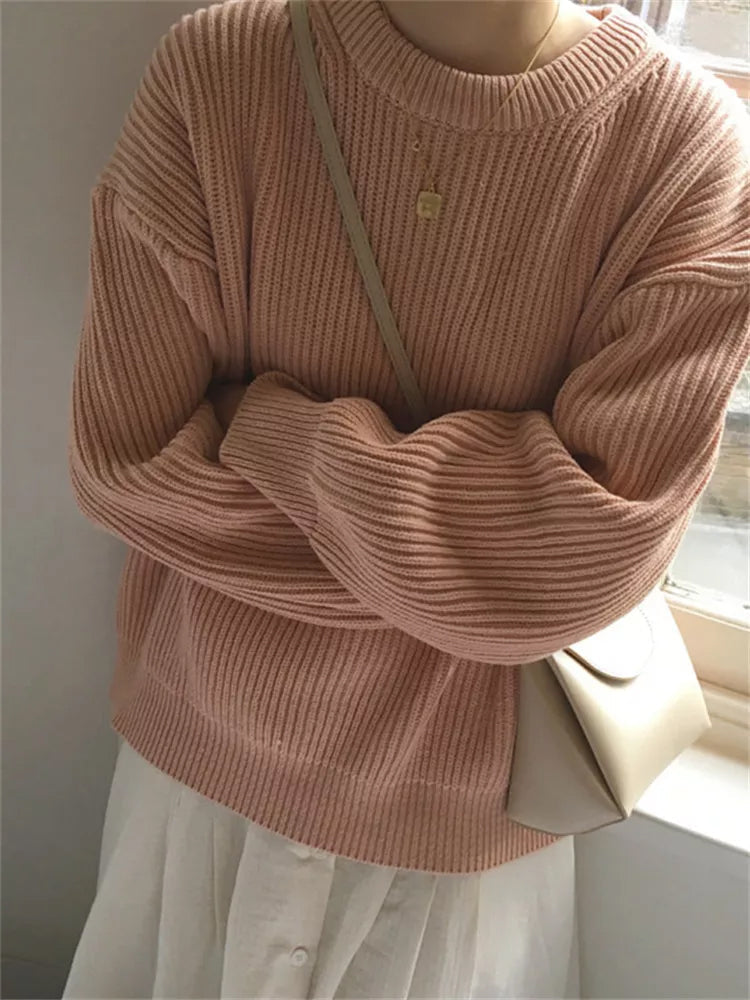 Langärmliger Vintage-Pullover mit O-Ausschnitt 