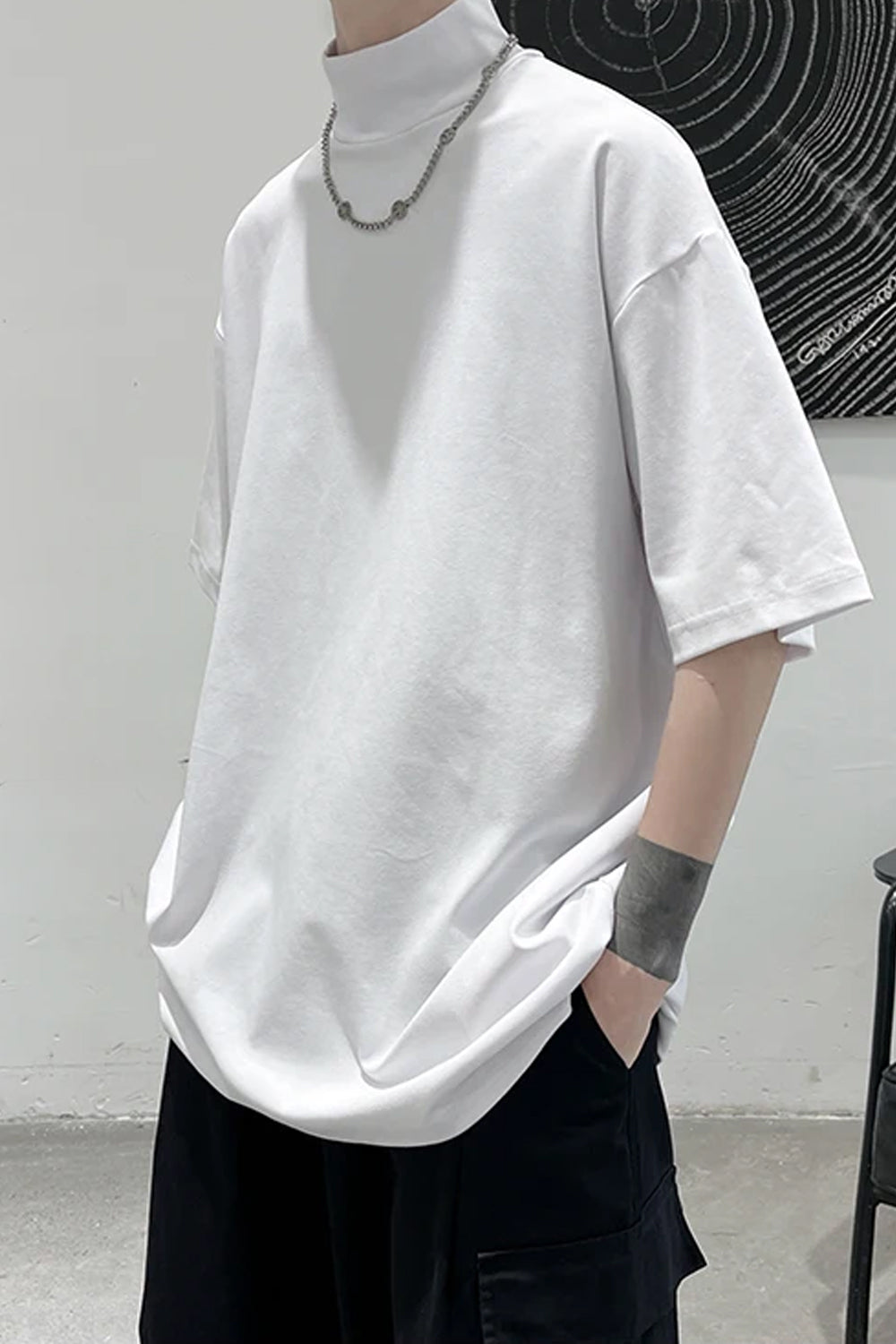 Short Sleeve Solid Hip Hop Men Turtleneck Shirts