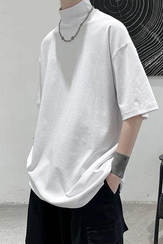 Short Sleeve Solid Hip Hop Men Turtleneck Shirts
