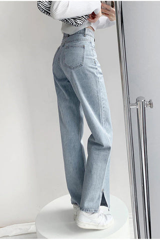 High Waist Split Cut Wide Leg Jeans Pants