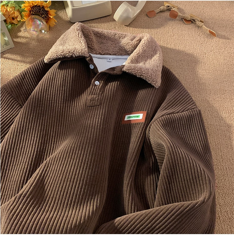 Vintage Lapel Collar Corduroy Sweatshirt