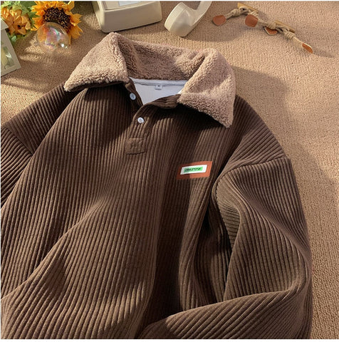 Vintage Lapel Collar Corduroy Sweatshirt