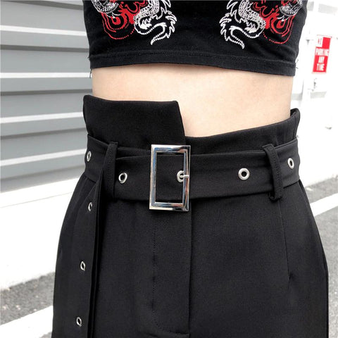 Loose Wide Leg Long Belted Pants