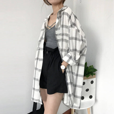 Loose Oversize Casual Plaid Shirt