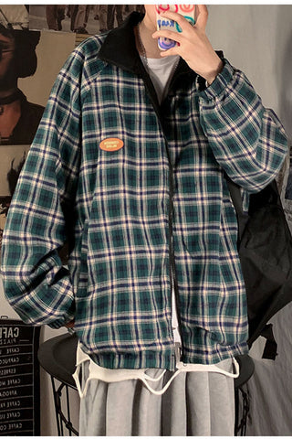 Retro Zipper Plaid Reversible Jackets