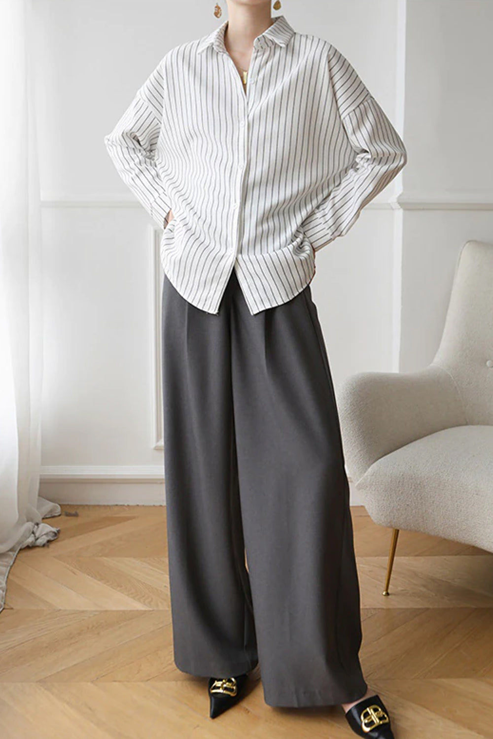 Loose Striped Office Blouse Shirt