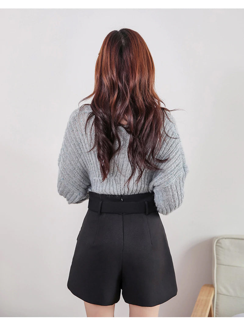 Retro Belted Fake Two Piece Short Skirt