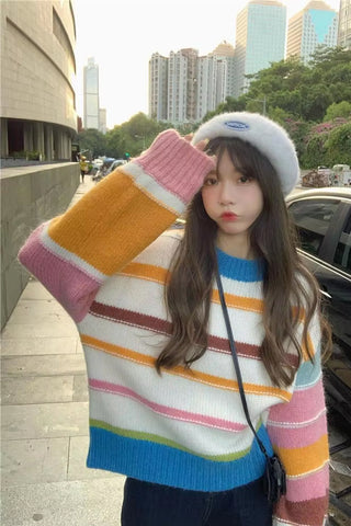 Long Sleeve Cute Knitted Striped Sweater