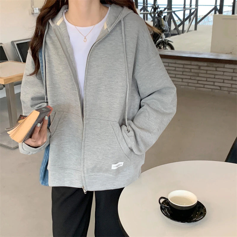 Loose Casual Zip Up Sweatshirt Hoodie