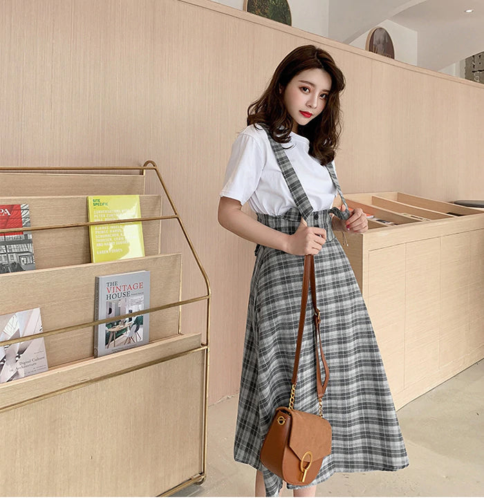 Casual High Waist Long Vintage Summer Plaid Skirt