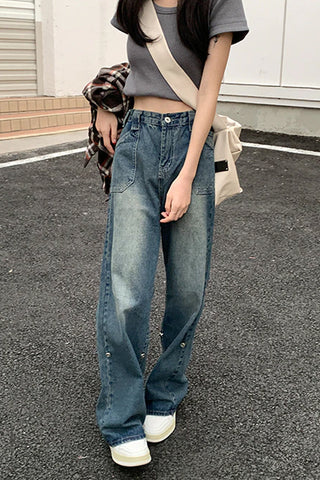 High Waist Retro Style Long Jeans Pants