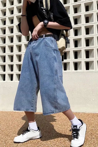 Loose Wide Leg Hip Hop Denim Shorts Pants